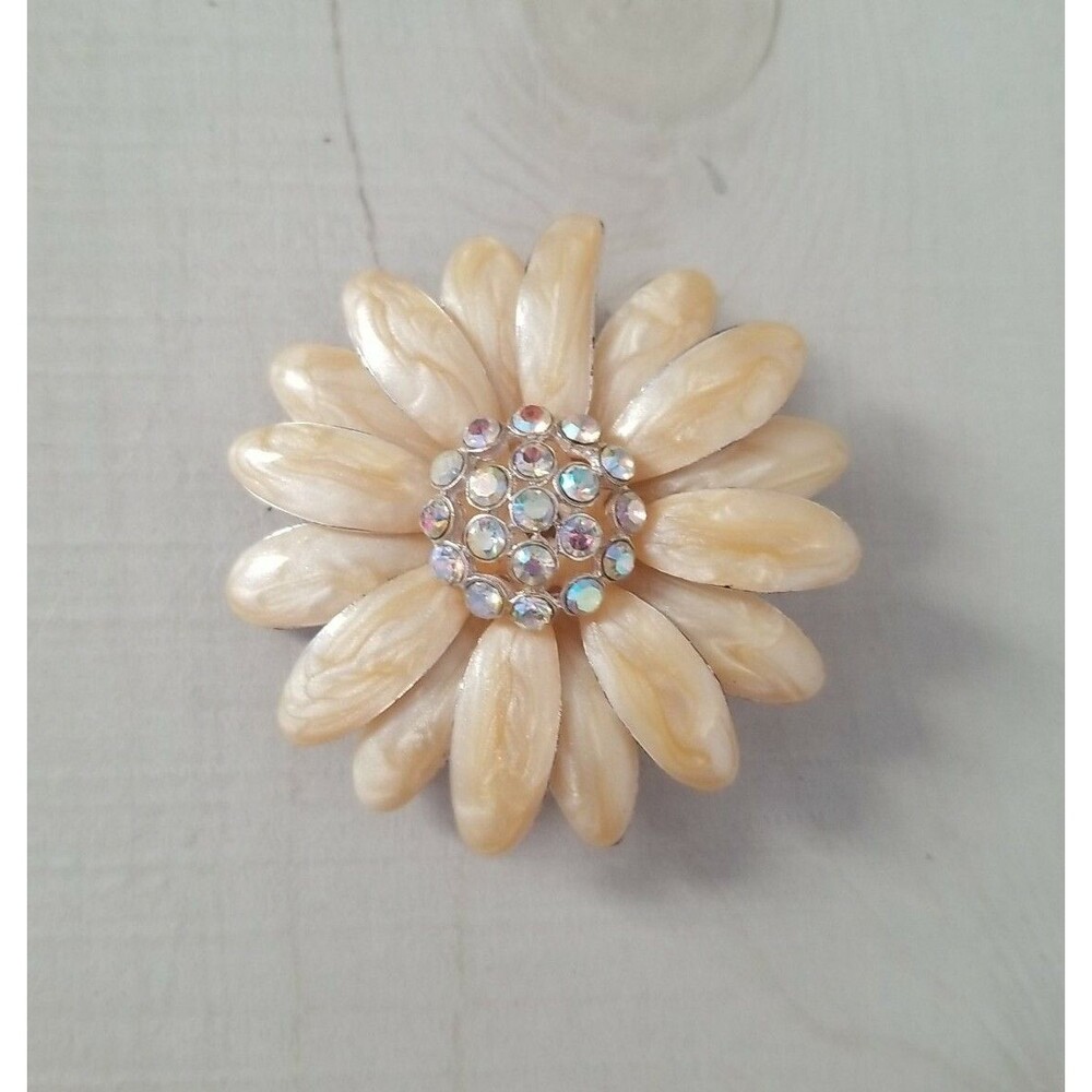 flower brooch with ab crystal accents otc 2"